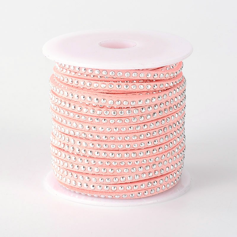 PandaHall Rivet Faux Suede Cord, Faux Suede Lace, with Aluminum, Pink, 3x2mm; about 20yards/roll Suede Pink