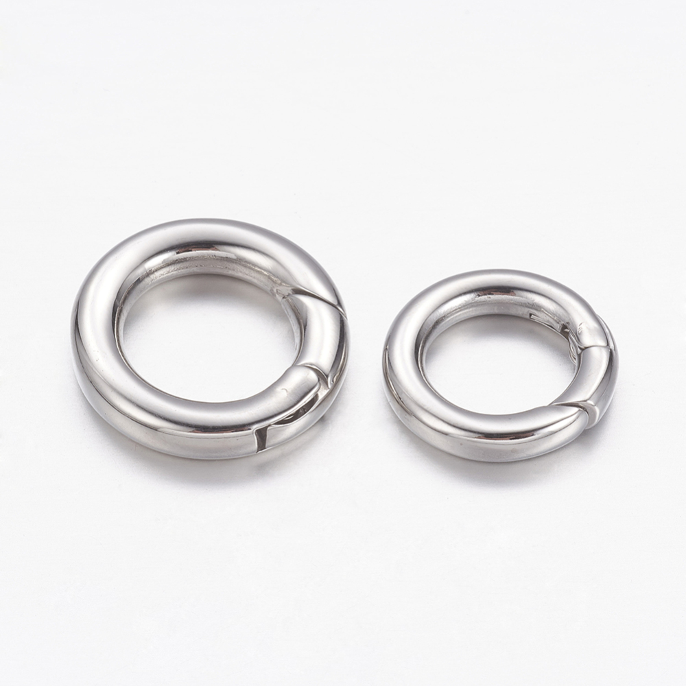 PandaHall 304 Stainless Steel Spring Gate Rings, O Rings, Ring, Platinum, 15mm Stainless Steel