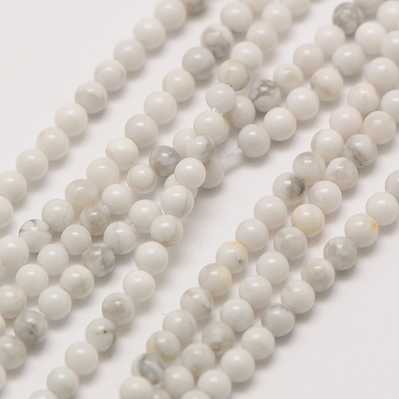 PandaHall Natural Howlite Round Bead Strands, 2mm, Hole: 0.8mm; about 184pcs/strand, 16" Howlite Round