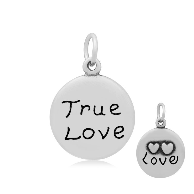 PandaHall Flat Round with Word True Love 316 Stainless Steel Pendants, Antique Silver, 21x17.5x4mm, Hole: 5mm Stainless Steel Flat Round