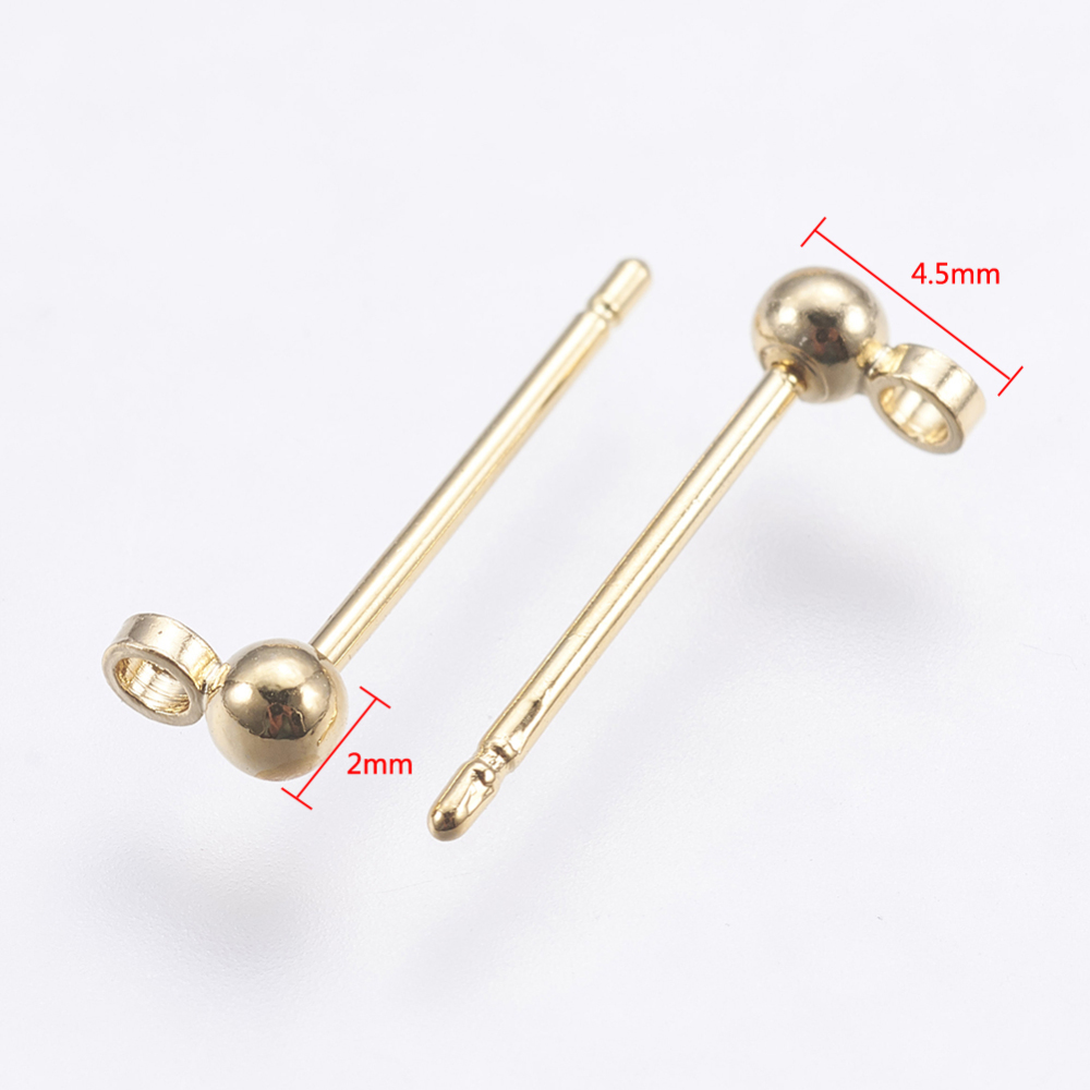 PandaHall Electroplated Brass Earstud Findings, Long-Lasting Plated, Nickel Free, Real Gold Plated, Round, Real Gold Plated, 13mm, Hole...