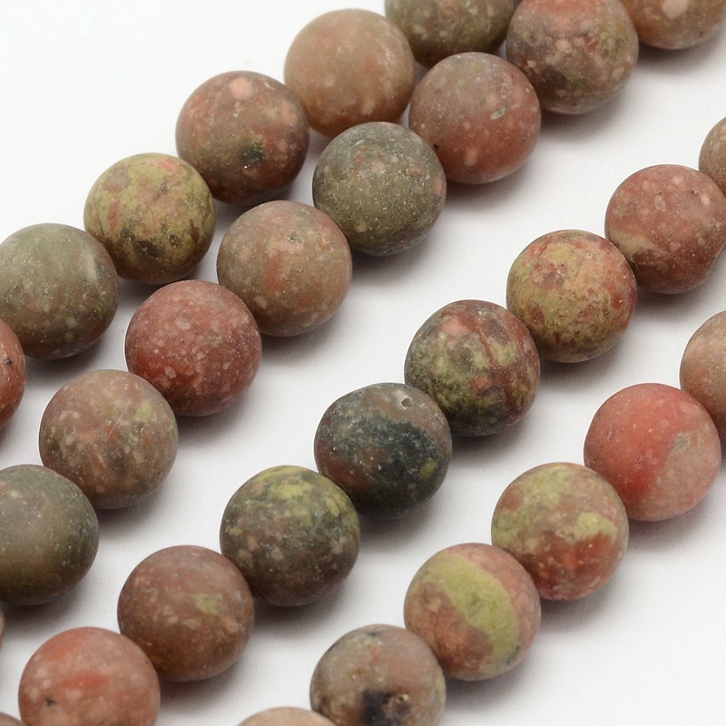 PandaHall Natural Unakite Beads Strands, Frosted, Round, 8mm, Hole: 1mm; about 48pcs/strand, 15.1" Unakite Round