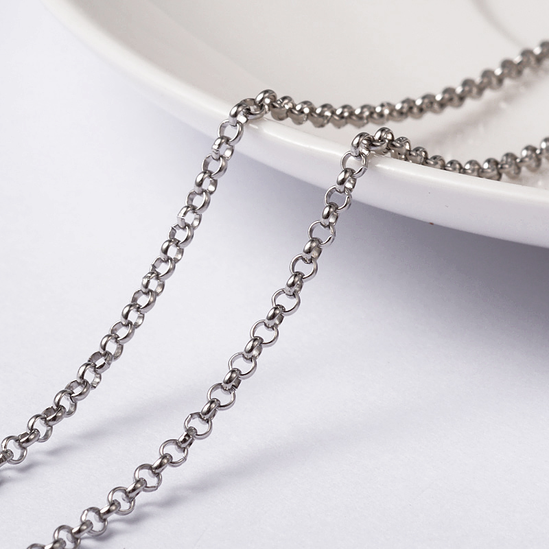 PandaHall 304 Stainless Steel Rolo Chains, with Spool, Stainless Steel Color, 2x0.8mm; about 10m/roll Stainless Steel