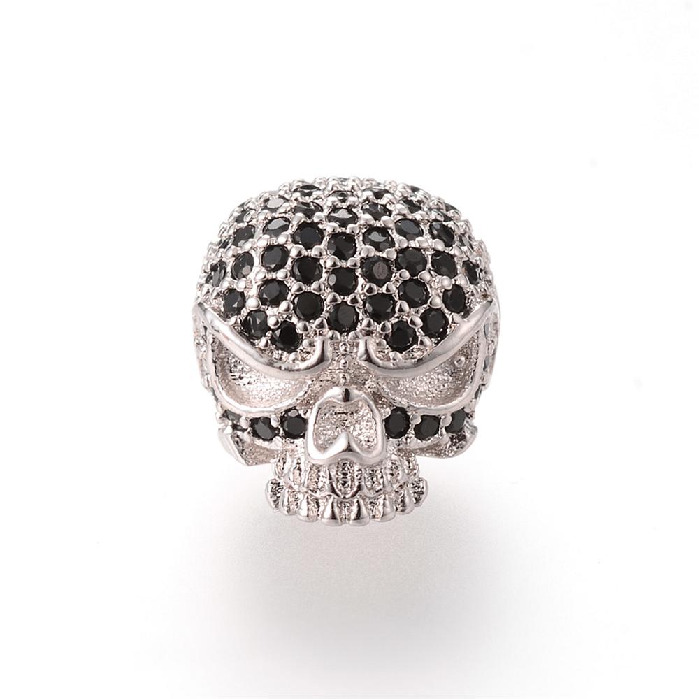 PandaHall Brass Micro Pave Cubic Zirconia Beads, Skull, Platinum, 13.6x11.1mm Brass+Cubic Zirconia Skull