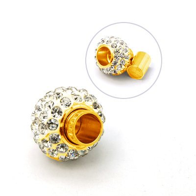 PandaHall Brass Magnetic Clasps, with Polymer Clay Rhinestone Beads, Nickel Free, Rondelle, Golden, 17x15mm, Hole: 6mm Brass+Rhinestone...