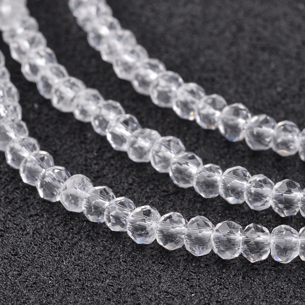 PandaHall Electroplate Glass Beads Strands, Faceted Rondelle, Clear, 3x2mm, Hole: 1mm; about 202pcs/strand, 17'' Glass Rondelle Clear