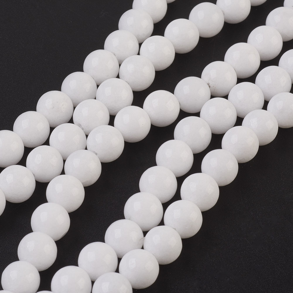 PandaHall Natural Gemstone Beads Strands, Natural White Jade, Round, Dyed & Heated, White, 8mm, Hole: 1mm, about 48pcs/strand, 15.5" White...