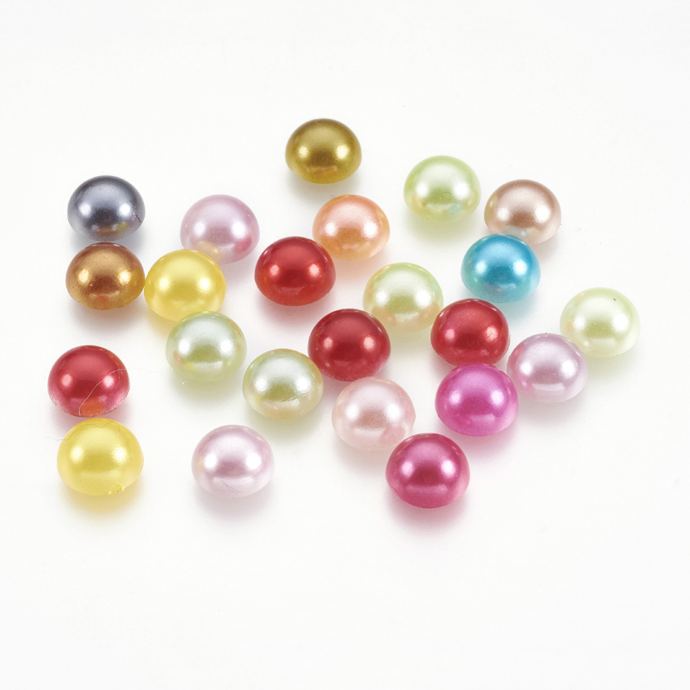 PandaHall ABS Plastic Imitation Pearl Cabochons, Half Round, Mixed Color, 8x4mm ABS Plastic Half Round Multicolor