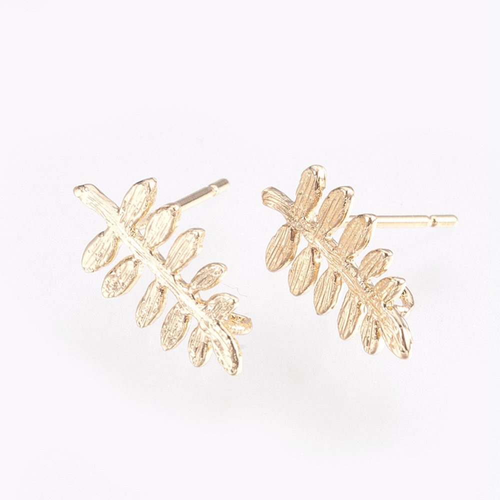 PandaHall Environmental Brass Stud Earring Findings, Long-Lasting Plated, Real 18K Gold Plated, Cadmium Free & Nickel Free & Lead Free, Leaf...