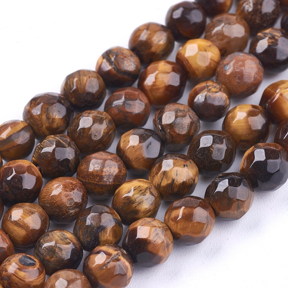 PandaHall Natural Tiger Eye Round Bead Strands, Faceted, 6mm, Hole: 1mm; about 67pcs/strand, 14.9" Tiger Eye Round Brown