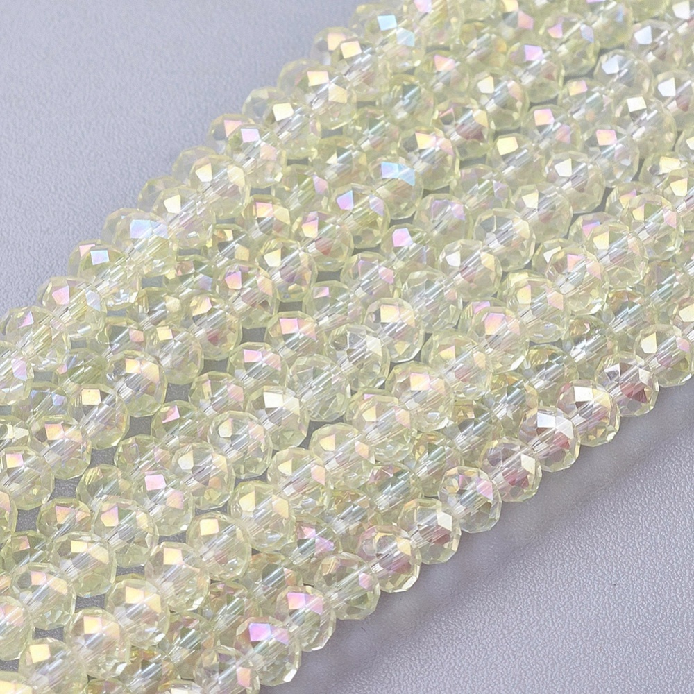 PandaHall Electroplate Glass Beads Strands, AB Color Plated, Faceted, Rondelle, Beige, 3x2mm, Hole: 1mm; about 100pcs/strand, 10" Glass...