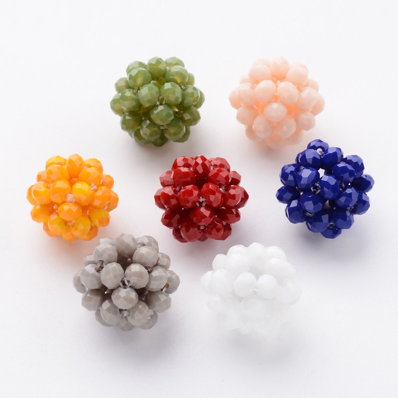 PandaHall Hand Knitting Electroplate Glass Cluster Beads, Faceted Round, Mixed Color, 14~16mm, Hole: 2~3mm Glass Round Multicolor