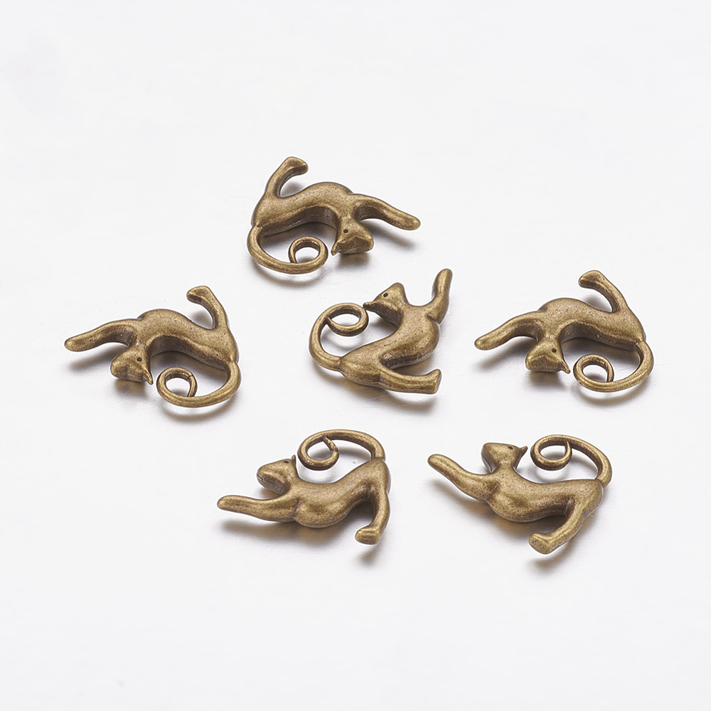 PandaHall Tibetan Style Pendants, Lead Free & Nickel Free, Cat, Antique Bronze, 14x17x3.5mm, Hole: 2.5mm Alloy Cat