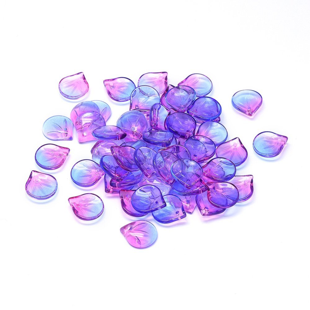 PandaHall Glass Charms, Petal, MediumPurple, 15x13.5x4mm, Hole: 1.2mm Glass Flower Purple