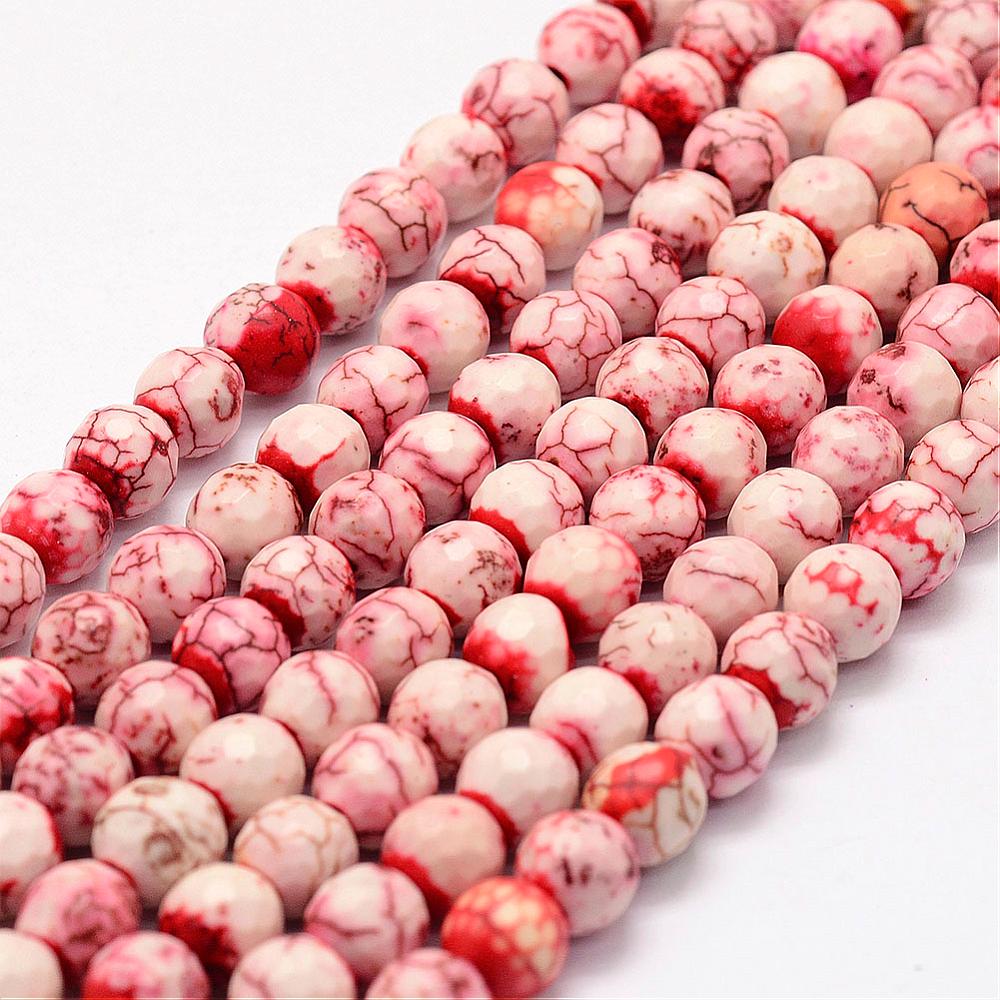 PandaHall Faceted Synthetical Turquoise Beads Strands, Round, Dyed, Salmon, 10mm, Hole: 1.2mm; about 38~39pcs/strand, 13.8" Synthetic...