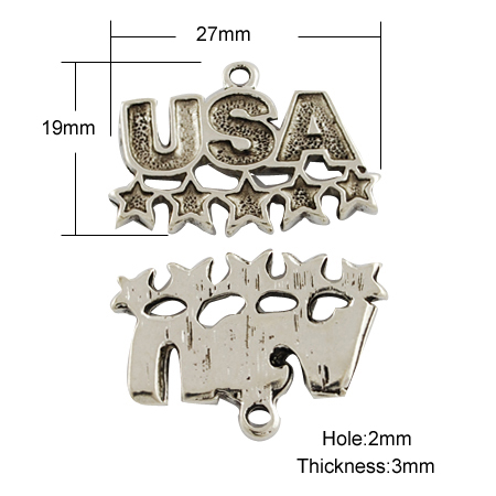 PandaHall Tibetan Style Pendant Cabochon Enamel Settings, Word USA and Stars, Cadmium Free & Lead Free, Antique Silver, 19x27x3mm, Hole: 2mm...