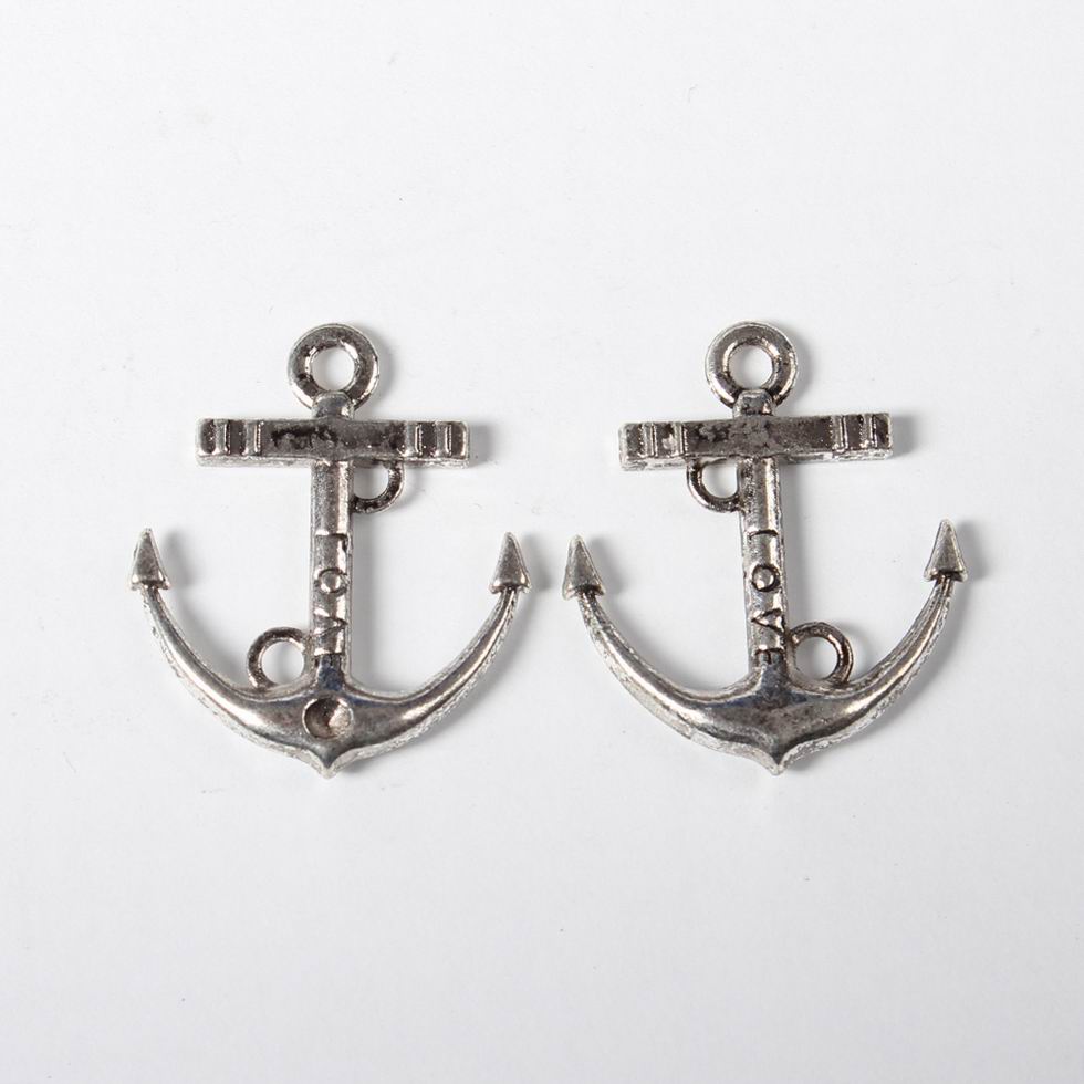 PandaHall Tibetan Style Anchor Carved Word Love Pendants, Antique Silver, Lead Free & Cadmium Free; 23x20x3mm, Hole: 2mm Alloy Anchor & Helm