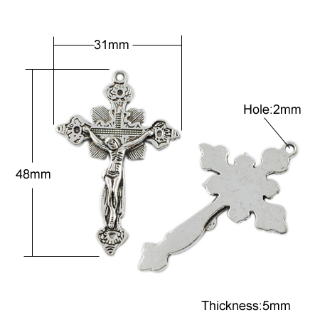 PandaHall Tibetan Style Pendants, Lead Free & Cadmium Free, Crucifix Cross, Antique Silver, 48x31x5mm, Hole: 2mm Alloy Cross