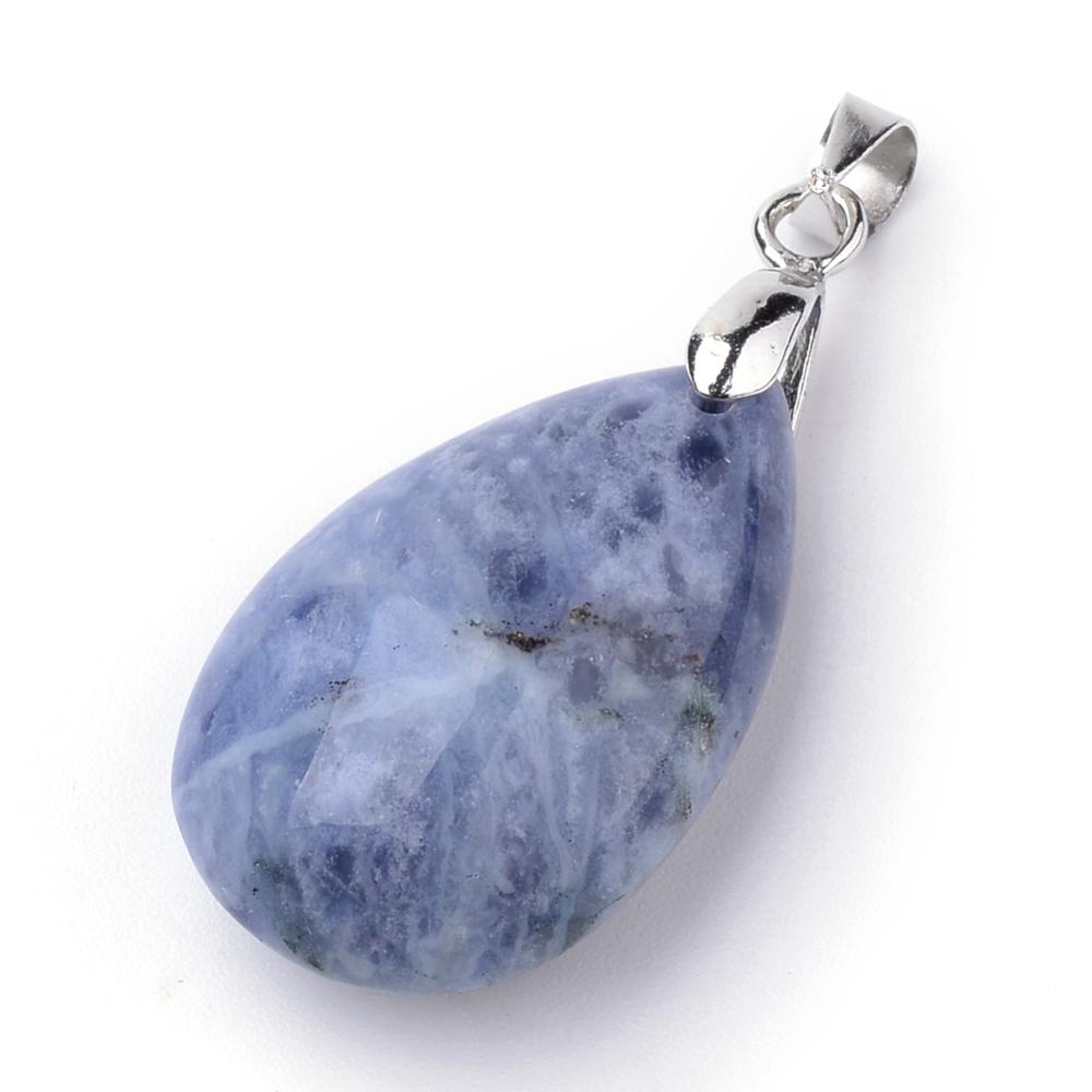 PandaHall Natural Sodalite Pendants, with Alloy Findings, Drop, Platinum, 23~24x14x8mm, Hole: 4x5mm Sodalite Drop