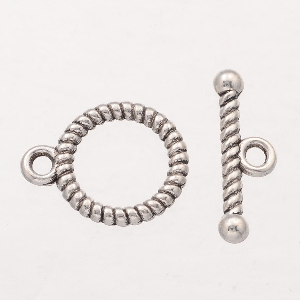 PandaHall Tibetan Style Toggle Clasps, Lead Free and Cadmium Free, Antique Silver, Ring: 13x16mm, Bar :6x18mm, Hole: 2mm Alloy Ring