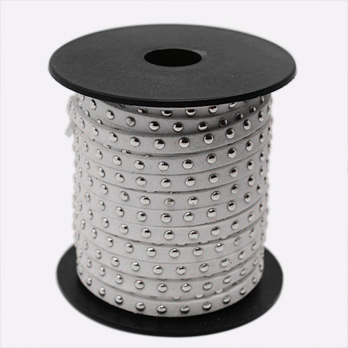 PandaHall Silver Aluminum Studded Korea Faux Suede Cord, Faux Suede Lace, White, 5x2mm; about 20yards/roll Suede White