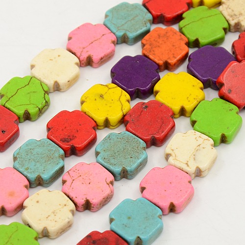 PandaHall Greek Cross Synthetic Turquoise Beads Strands, Dyed, Mixed Color, 15x15x5mm, Hole: 1mm; about 26pcs/strand, 15.75" Synthetic...