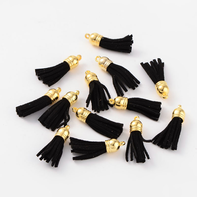 PandaHall Suede Tassels, with CCB Plastic Findings, Nice for DIY Earring or Cell Phone Straps Making, Black, 38x10mm, Hole: 2mm Suede Black