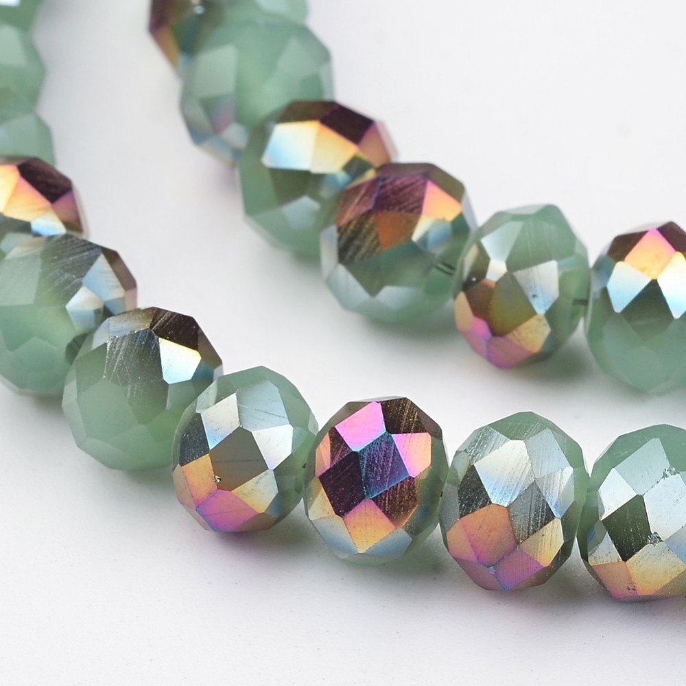 PandaHall Electroplate Glass Bead Strands, Imitation Jade, Half Rose Gold Plated, Faceted Rondelle, MediumAquamarine, 8x6mm, Hole: 1mm;...