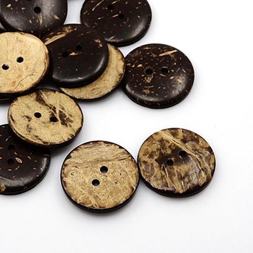 PandaHall Coconut Buttons, 2-Hole, Flat Round, CoconutBrown, 30x5mm, Hole: 3mm Coconut Flat Round Brown