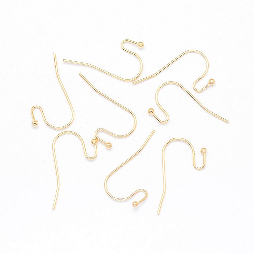 PandaHall Rack Plating Brass Earring Hooks, Light Gold, 22x12mm; Pin: 0.8mm Brass