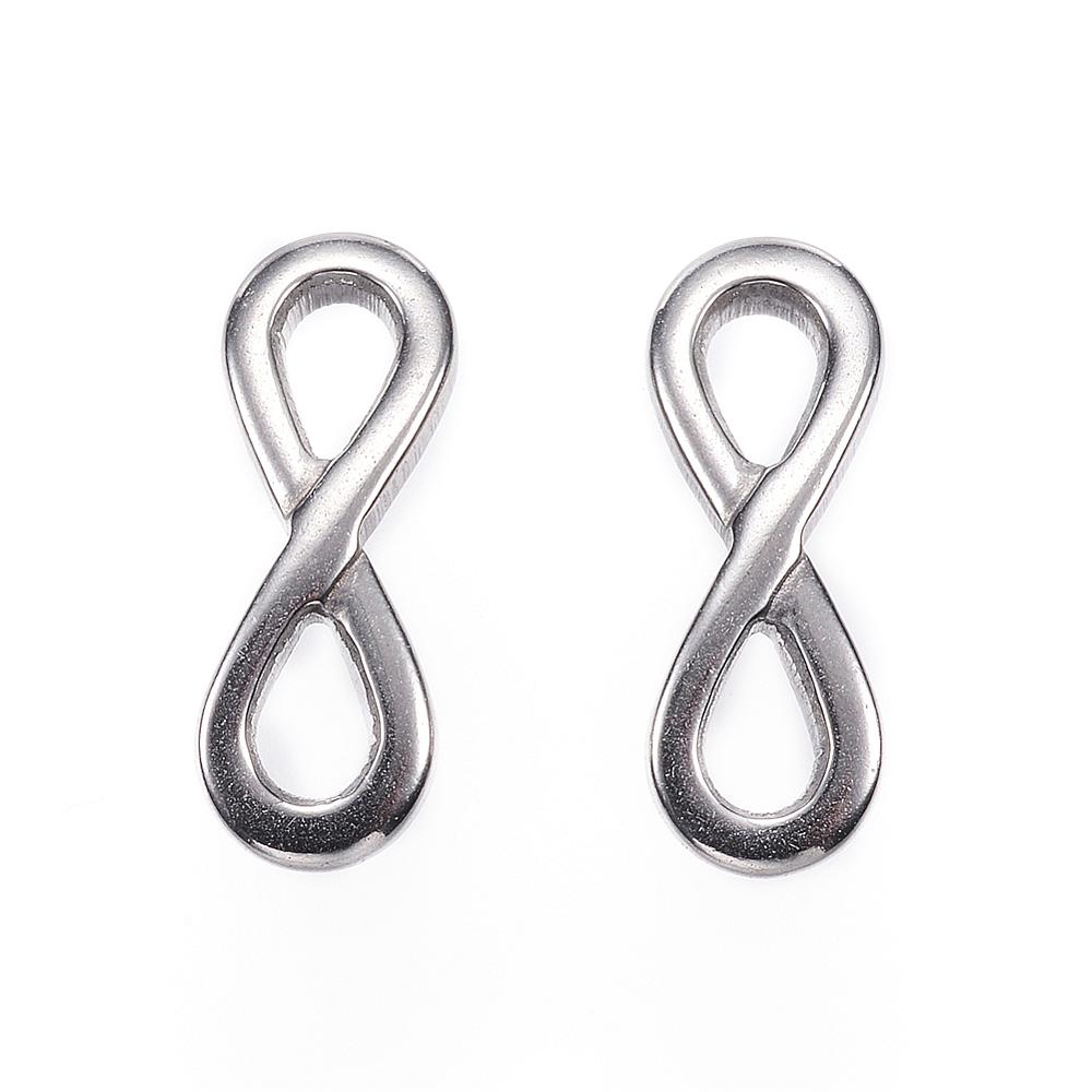 PandaHall 304 Stainless Steel Links, Infinity, Stainless Steel Color, 17x6x2mm, Hole: 3x5mm Stainless Steel Infinity