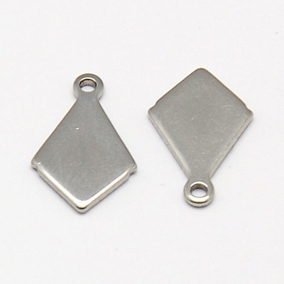 PandaHall 304 Stainless Steel Blank Stamping Tag Pendants, Diamond, Stainless Steel Color, 13x9x1mm, Hole: 1mm Stainless Steel Diamond