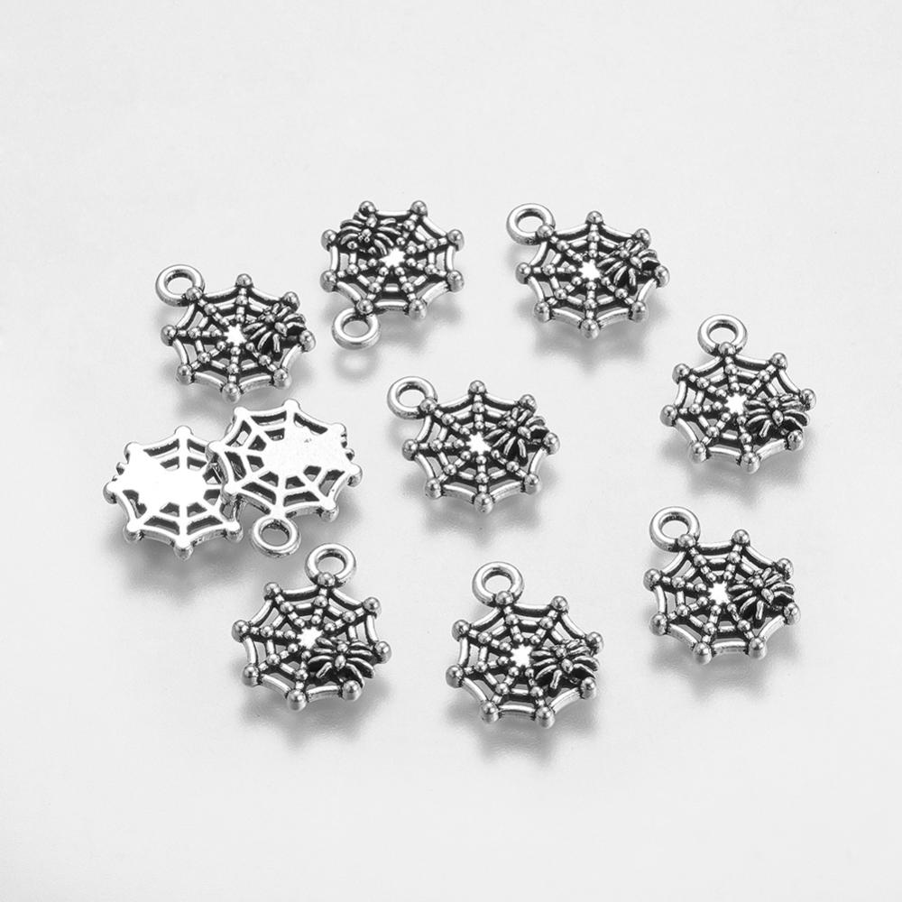 PandaHall Halloween Jewelry Tibetan Style Pendants, Lead Free, Spider, Antique Silver, 17x14x2mm, Hole: 2mm Alloy Spider