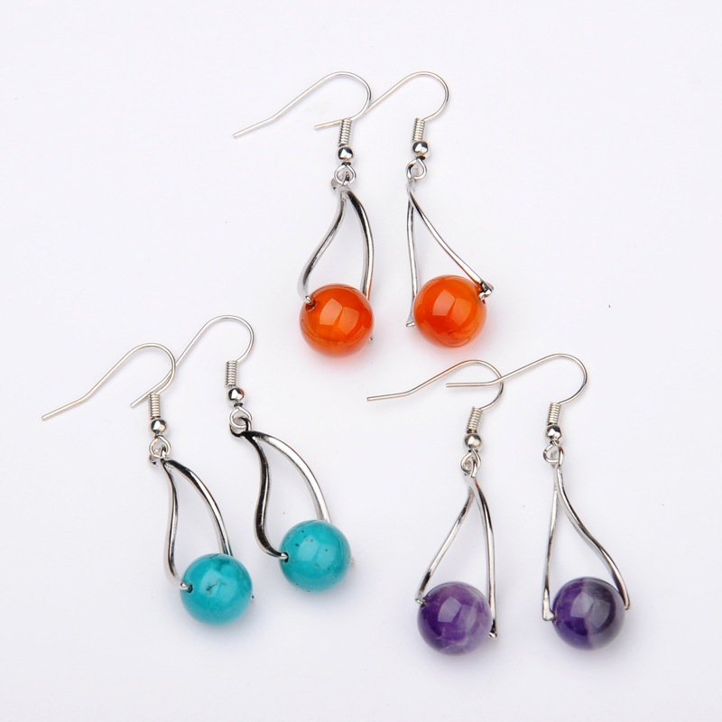 PandaHall Trendy Women's Dangling Brass Gemstone Earrings, with Brass Earring Hooks, Platinum, Mixed Stone, 45mm; Pin: 0.7mm Mixed Stone...