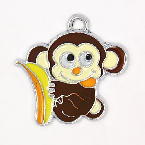 PandaHall Alloy Enamel Pendants, Monkey Pendants for Kids Jewelry Making, Platinum, CoconutBrown, 27x20x2mm, Hole: 2.5mm Alloy+Enamel Monkey...