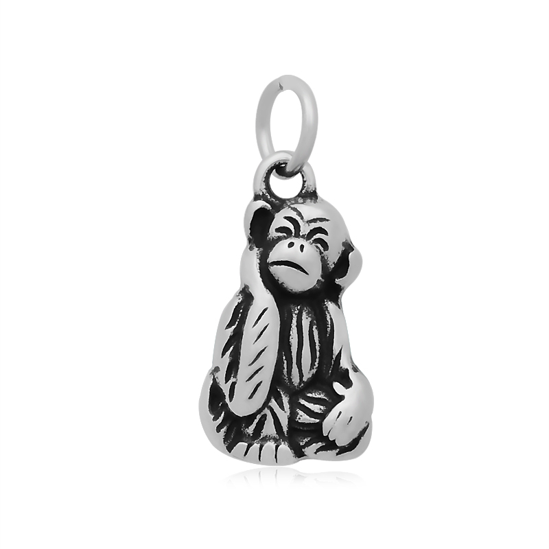 PandaHall Monkey 316 Stainless Steel Pendants, Antique Silver, 21x12x4.5mm, Hole: 5mm Stainless Steel Monkey