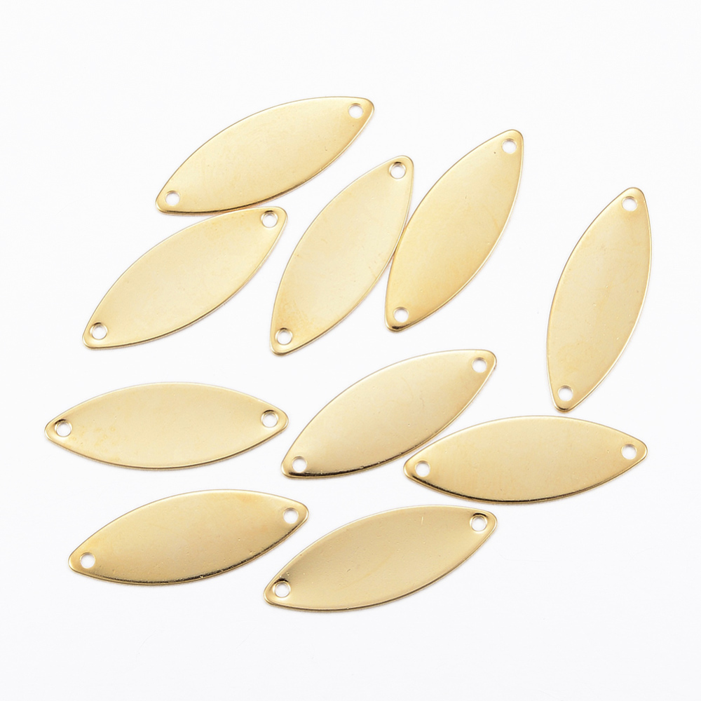 PandaHall 304 Stainless Steel Links, Horse Eye, Golden, 21x7.5x0.5mm, Hole: 1mm Stainless Steel Oval