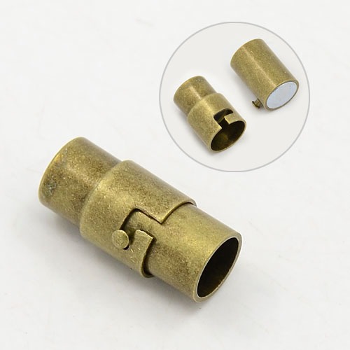 PandaHall Brass Magnetic Screw Clasps, Nickel Free, Column, Antique Bronze, 17x8mm, Hole: 6mm Brass Column