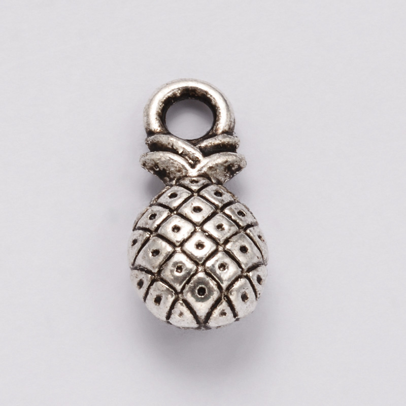 PandaHall Pineapple Tibetan Style Alloy Charms, Lead Free & Cadmium Free, Antique Silver, 14x7x5mm, Hole: 2mm Alloy Fruit
