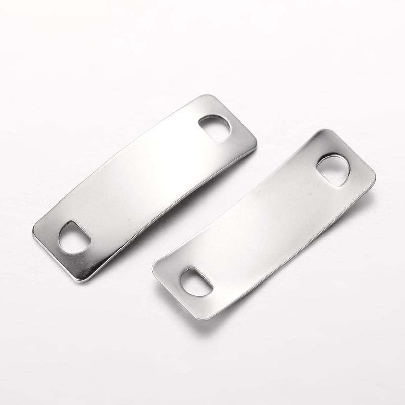 PandaHall Rectangle 304 Stainless Steel Links, Stainless Steel Color, 41.5x14x1mm, Hole: 4x5.5mm Stainless Steel Rectangle