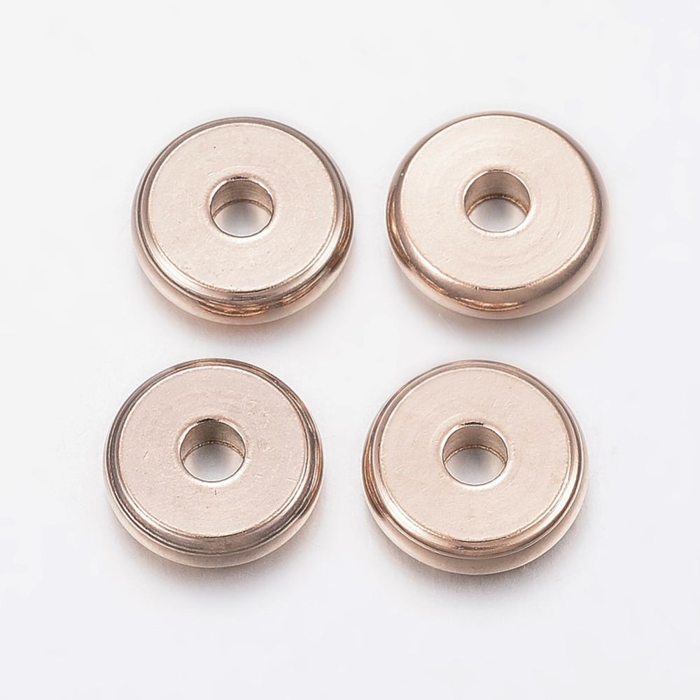 PandaHall 304 Stainless Steel Bead Spacers, Donut, Rose Gold, 10x2.5mm, Hole: 3mm Stainless Steel Donut