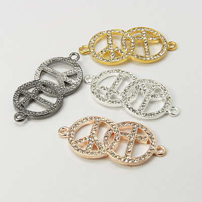 PandaHall Alloy Rhinestone Links, Peace Sign, Mixed Color, 44x21x3mm, Hole: 2mm Alloy+Rhinestone Peace Sign Clear