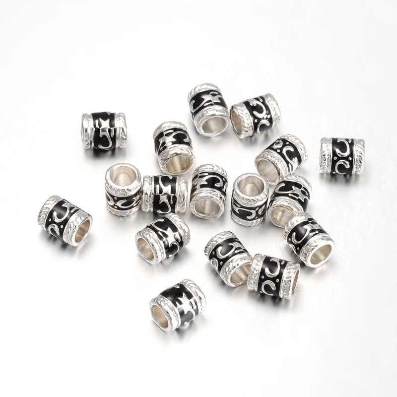 PandaHall Alloy European Beads, Enamel, Tube, Silver Color, about 7mm wide, 8.5mm long, hole: 5mm Alloy+Enamel Tube