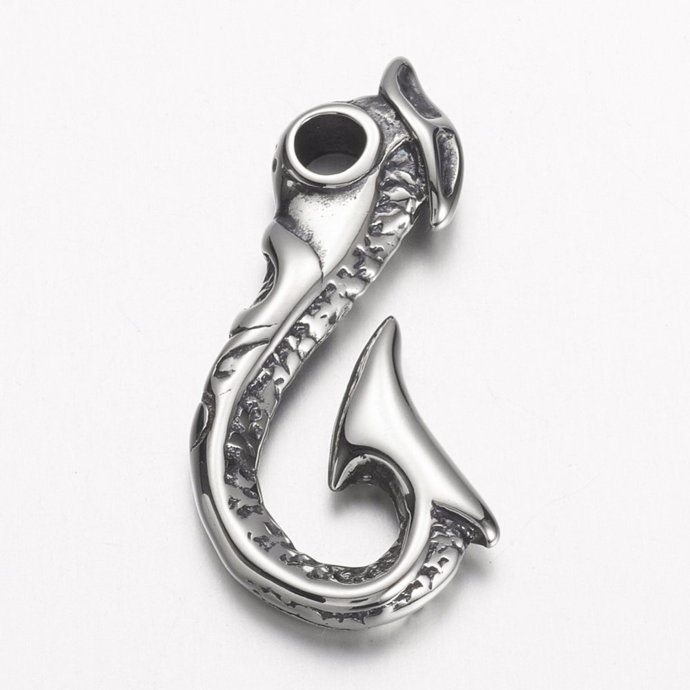 PandaHall 304 Stainless Steel Pendants, Hook, Antique Silver, 45x21x5.5mm, Hole: 5mm Stainless Steel Tool