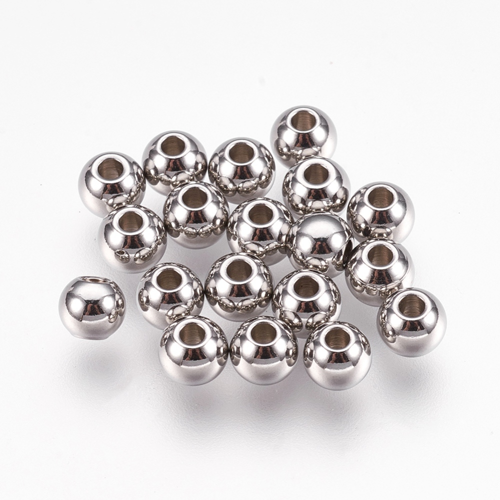 PandaHall 304 Stainless Steel Bead Spacers, Rondelle, Stainless Steel Color, 6x5mm, Hole: 2mm Stainless Steel Rondelle
