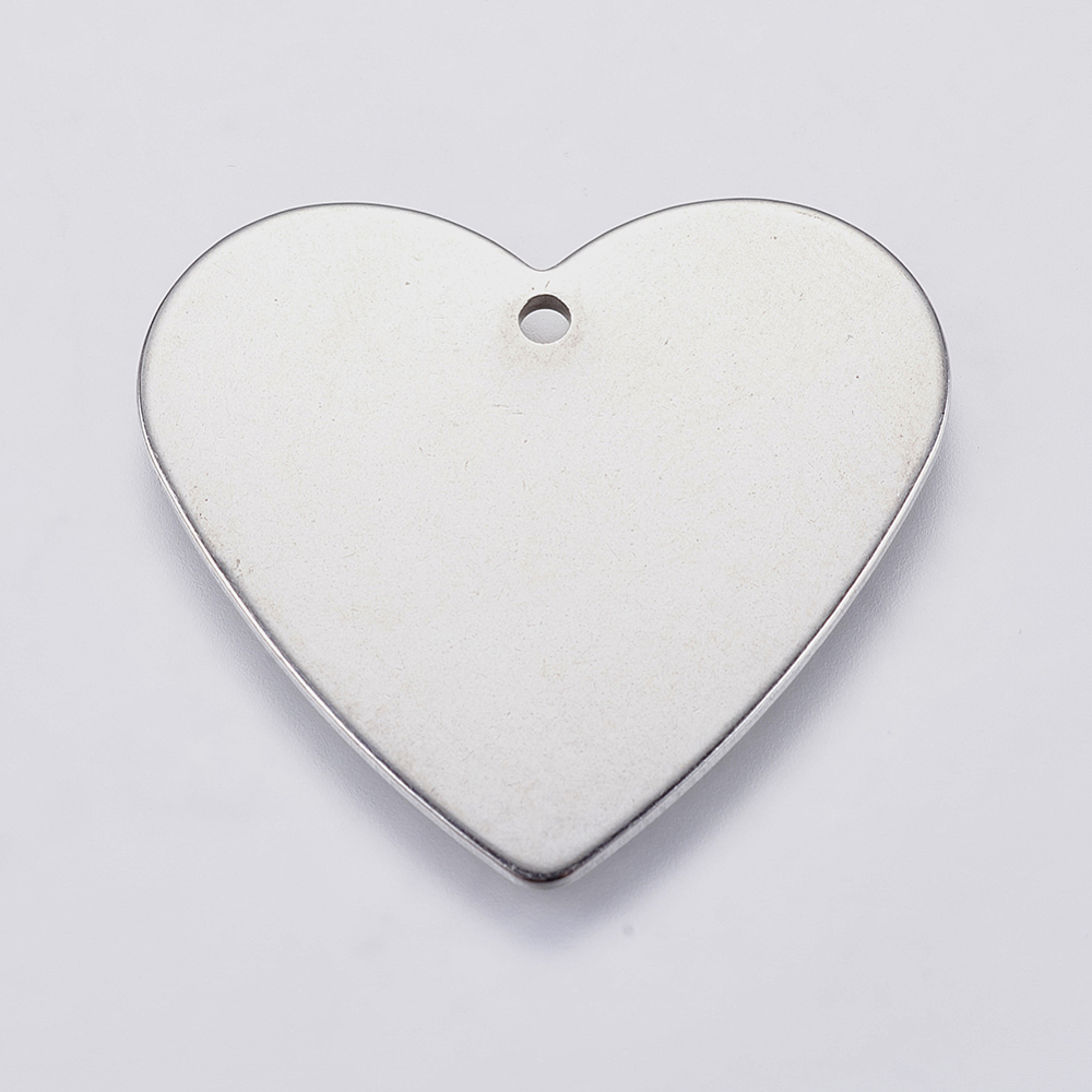 PandaHall 304 Stainless Steel Pendants, Heart, Stainless Steel Color, 24.5x27x1mm, Hole: 1.5mm Stainless Steel Heart