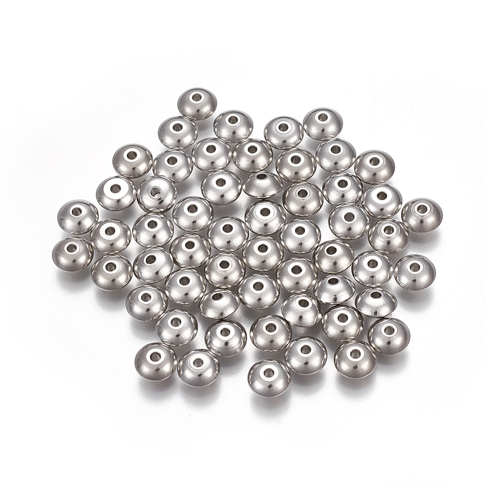 PandaHall 304 Stainless Steel Bead Spacers, Rondelle, Stainless Steel Color, 8x4mm, Hole: 2mm Stainless Steel Rondelle
