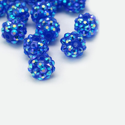 PandaHall Chunky Resin Rhinestone Beads, Resin Round Beads, RoyalBlue, 12mm, Hole: 3mm Resin+Rhinestone Round Blue