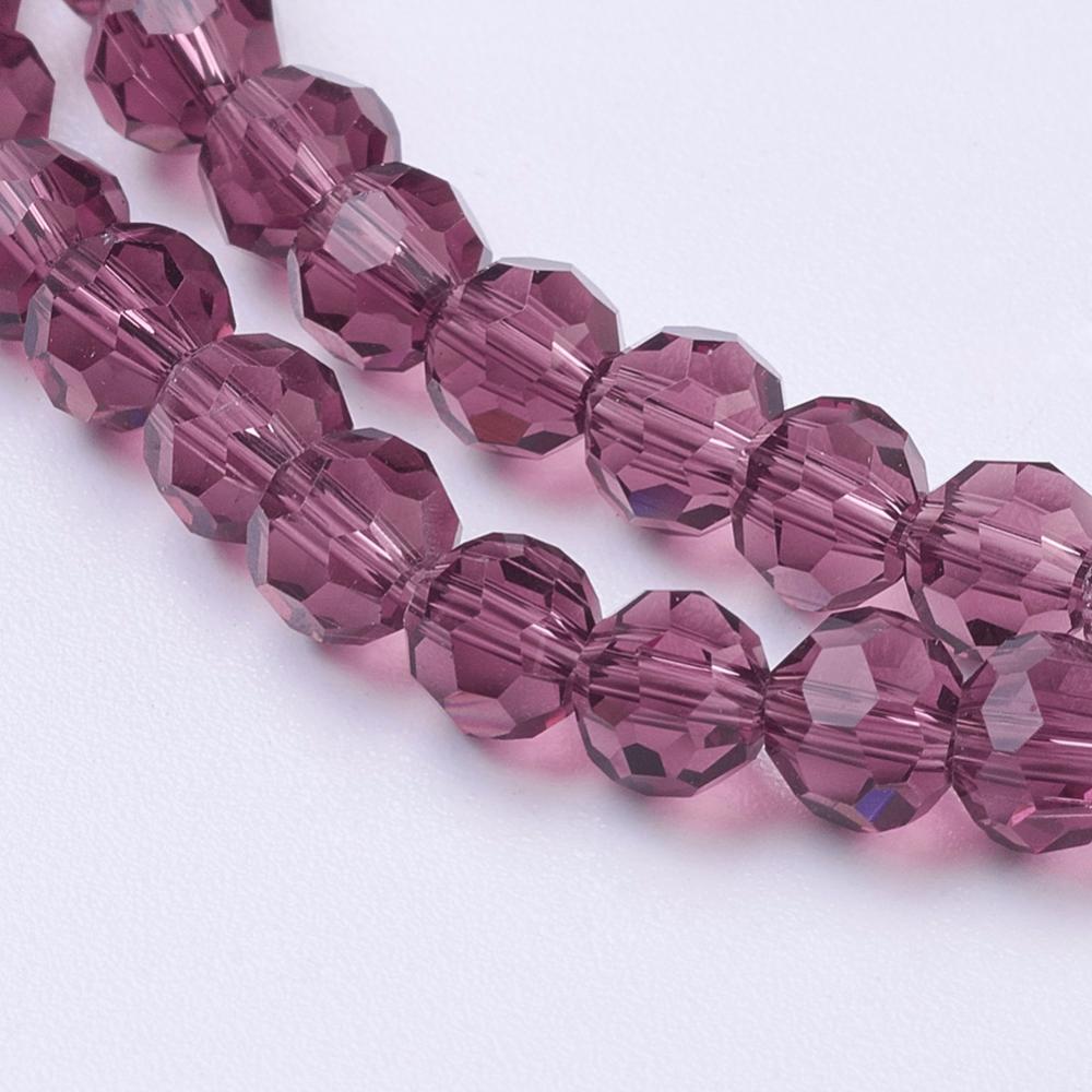 PandaHall Glass Beads Strands, Faceted, Round, Purple, 4mm, Hole: 1mm; about 100pcs/strand, 13.7" Glass Round Purple