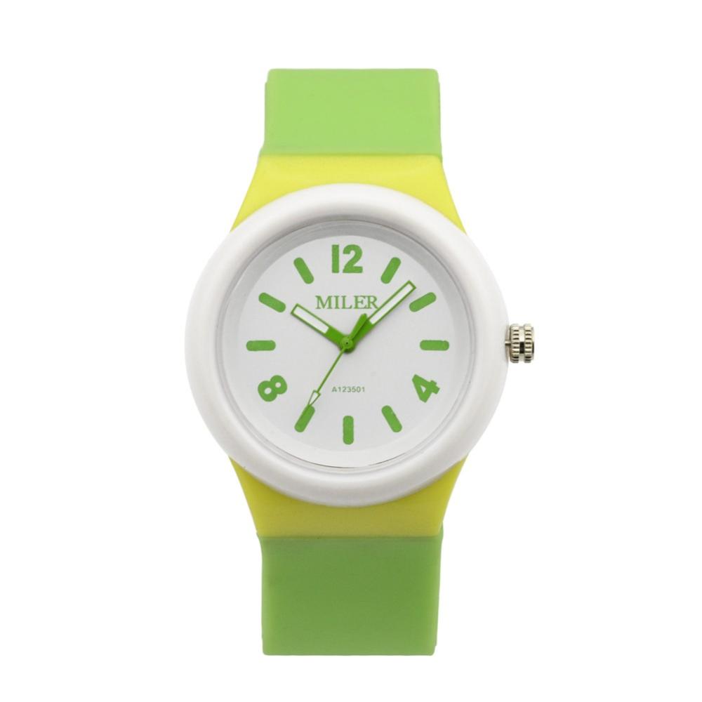PandaHall High Quality Children's 304 Stainless Steel Silicone Quartz Wrist Watches, Lime, 230x25mm; Watch Head: 48x43x13mm Silicone Green